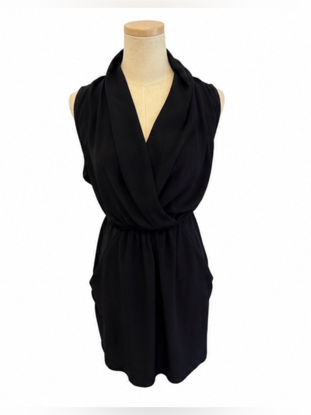 Aritzia Wilfred Black Draped Cowl-Neck Mini Dress Size Medium